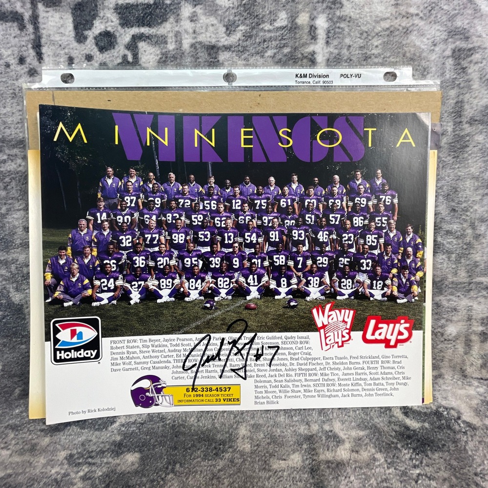 1994 Minnesota Vikings Team Photo Signed Cris Carter NFL Souvenir Holiday Lays
